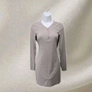 NWT Wild Fable Henley Ribbed Long Sleeve Mini Dress M Gray Taupe City Casual #8